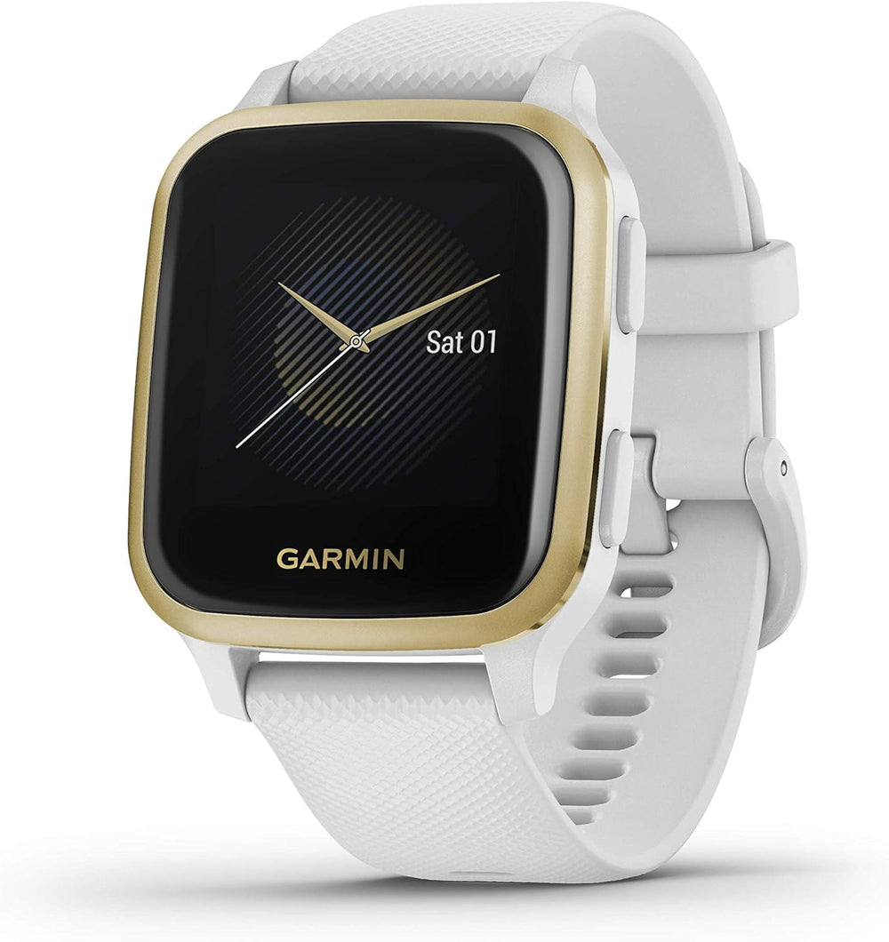 Garmin Venu Sq GPS Smartwatch in Light Gold and White profile view