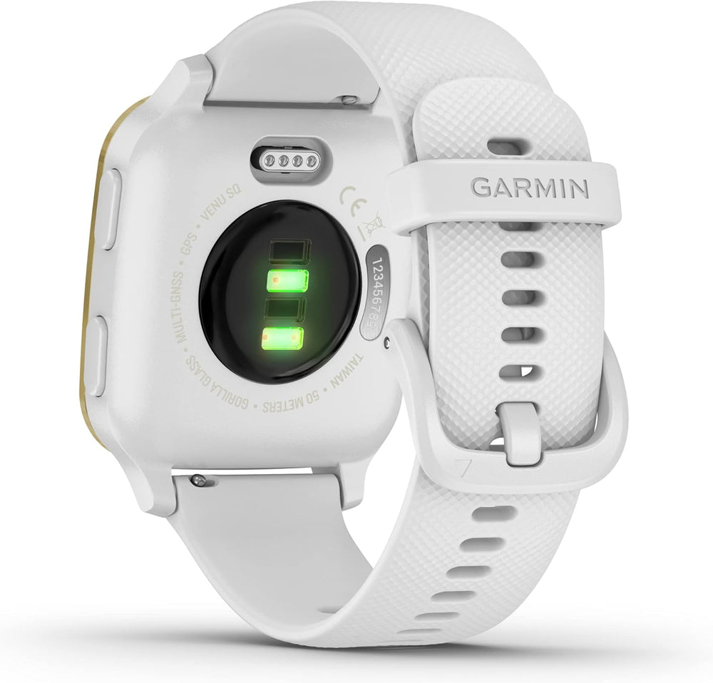 Garmin Venu Sq GPS Smartwatch in Light Gold and White back view