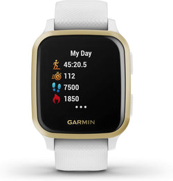 Garmin Venu Sq GPS Smartwatch in Light Gold and White front view