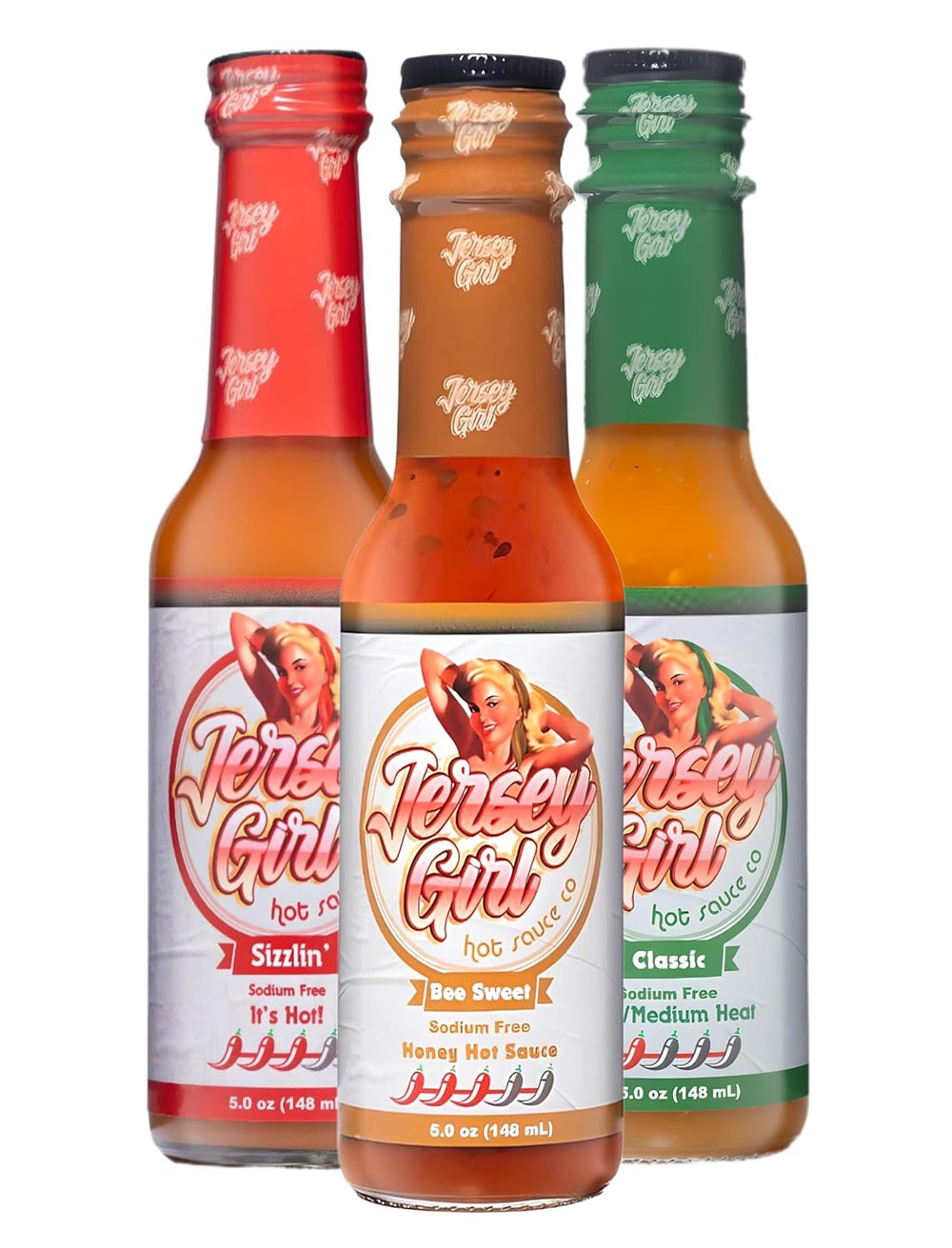 Jersey Girl Hot Sauce 5oz (Variety) No Sodium / Salt Free - All Natural Craft Hot Sauce Sampler Pack