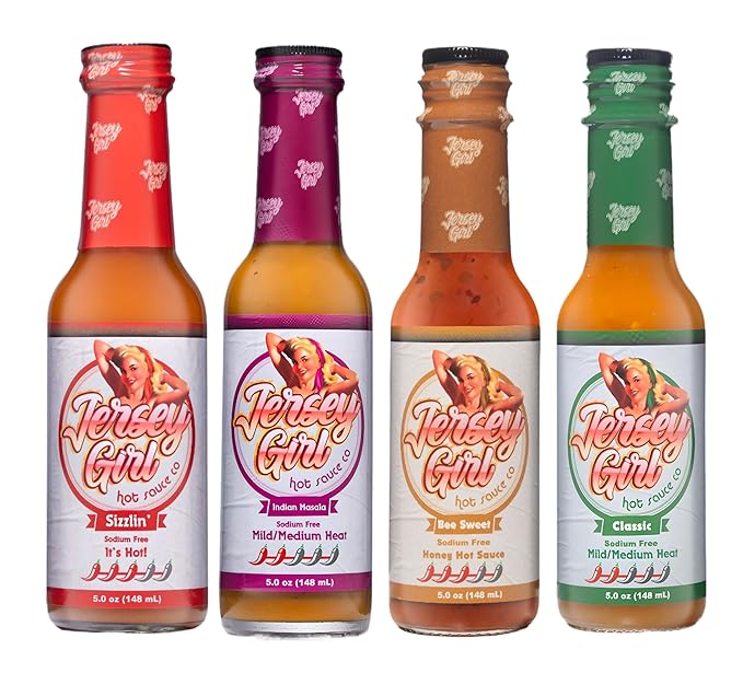  Jersey Girl All Natural Hot Sauce (Hot Sauce Variety 4 Pack) Low Sodium Hot Sauce Set